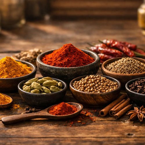 Fresh Indian ingredients and spices used at Swadish Indian Restaurant in Brighouse